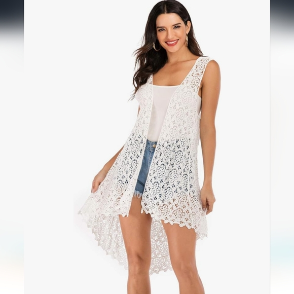 Gleamiss Crochet Lace Open Front Sleeveless Caedigan OS NWT - Picture 2 of 15
